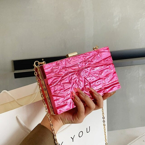 Crinkled Metallic Clutch Acrylic Handbag