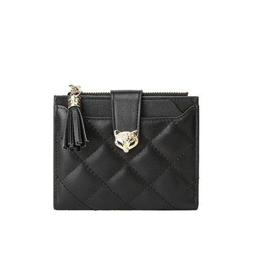 Bifold Compact Genuine Leather Short Wallet with Fox Shaped Hardware