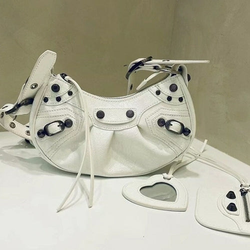 Vintage Studs Decoration Leather Commuter Hobo Bag