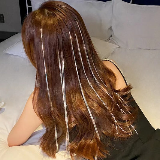Rhinestone Tassel Chain Copper Barrette Braided Hair Accessories