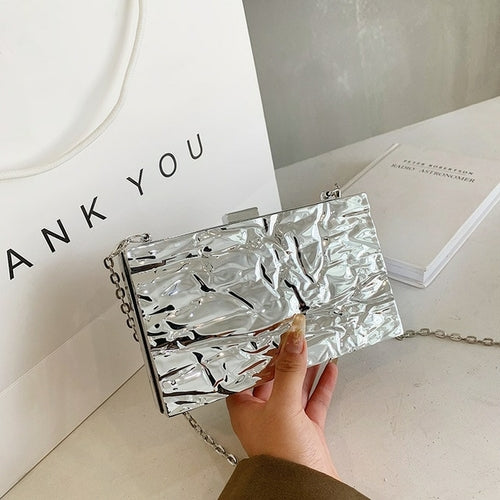 Silver Color Crinkled Acrylic Clutch