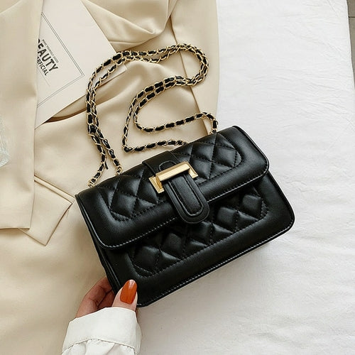 Plaid Pattern Leather Chain Bag