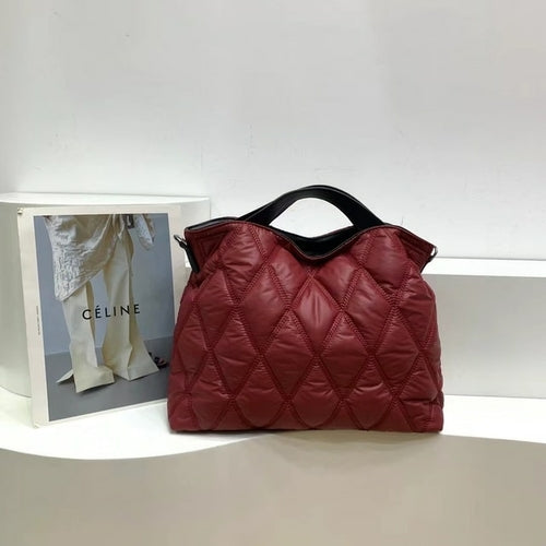 Stylish Feather Down Filling Quilted Padded Tote Bag