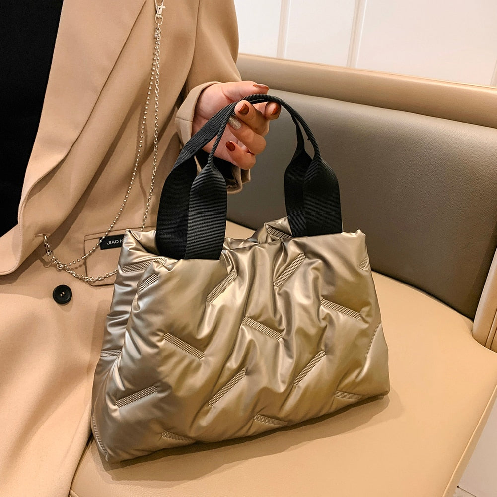 Spring Metallic Gloss Padded Top Handle Bags and Satchels