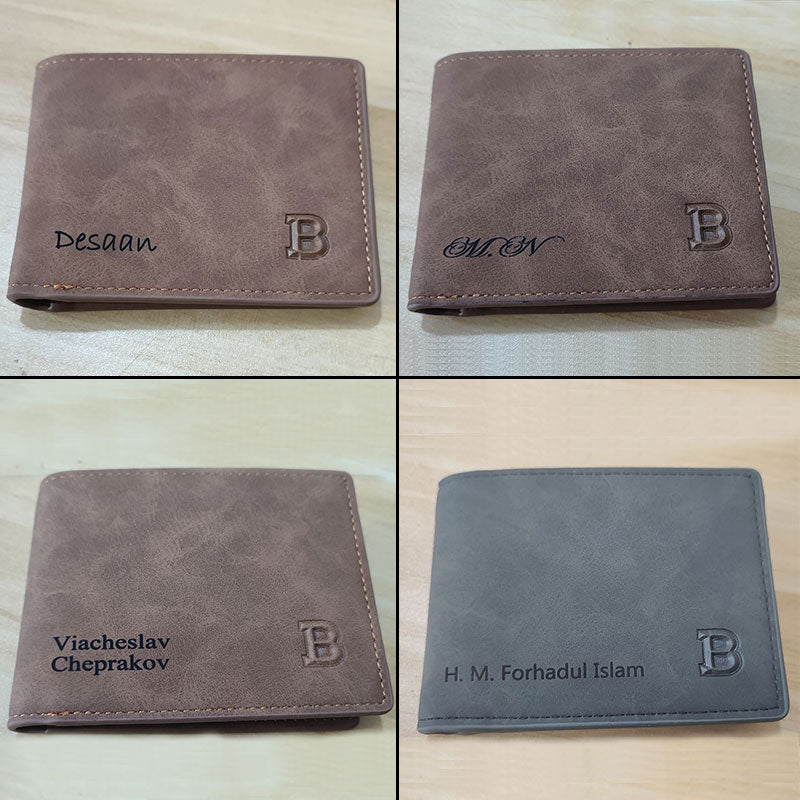 Custom Engraved Name Bifold Leather Wallet