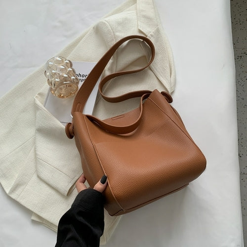 Minimalist Leather Bucket Shoulder Bag